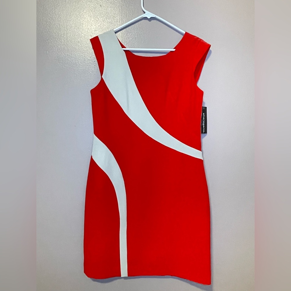 Sharagano Red and White Sheath Mini Dress
